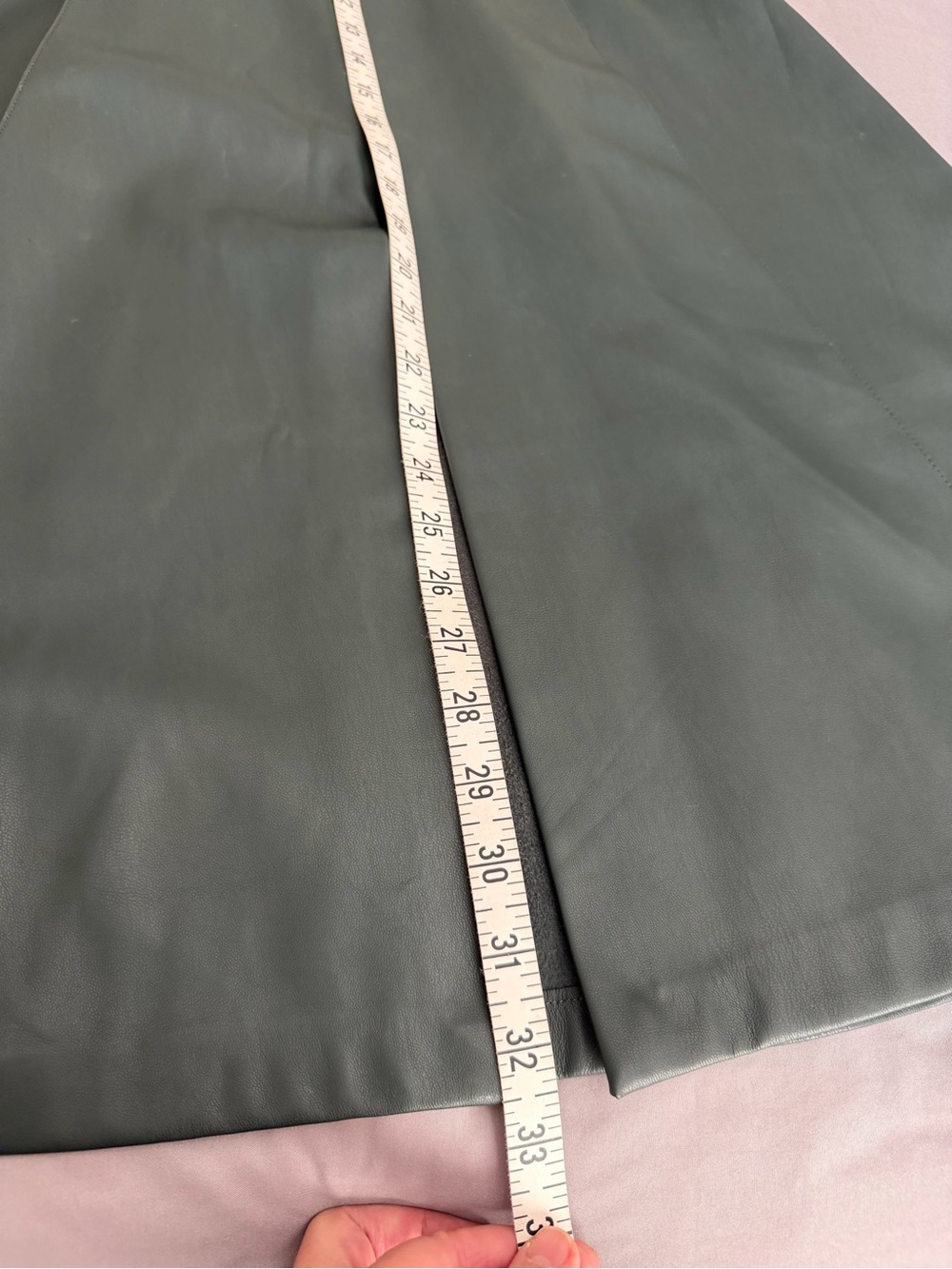 ZARA S Faux Leather Midi Skirt Green A-Line High Waist Panel Detail Pockets chic - Picture 7 of 10